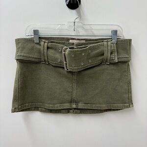 REVICE Olive Green Denim Belted Mini Skirt